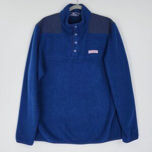 Vineyard Vines Sweater Mens Large Blue Quarter Snap Neck Fleece Pullover Casual